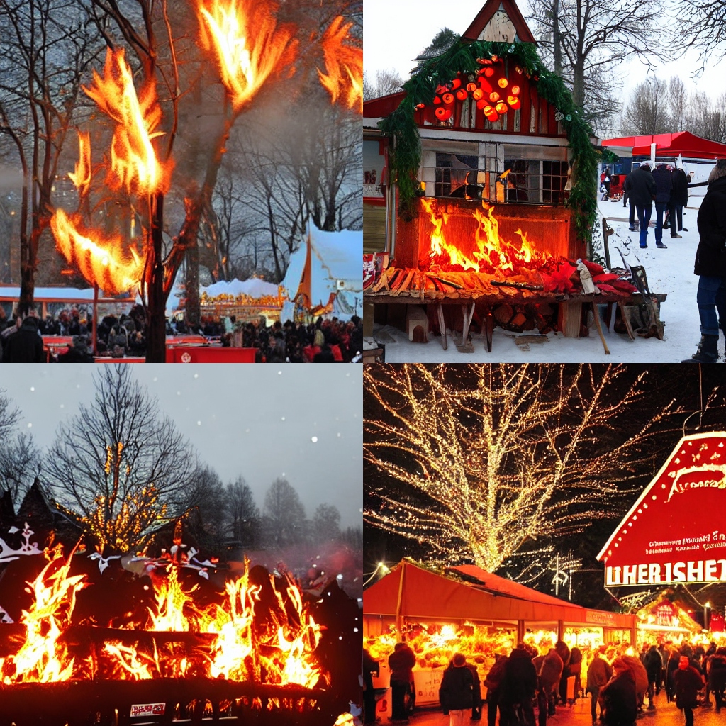 Feuer an Weihnachtsmarktstand